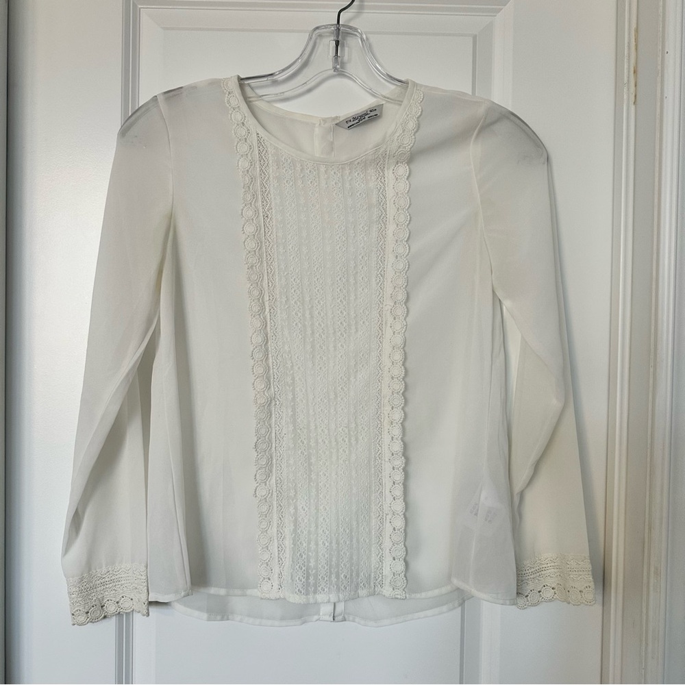 Elegant White Lace Trim Blouse, light academia aesthetic